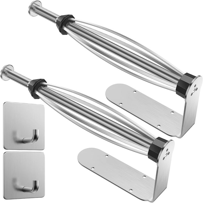 Winproper 2 Pack Paper Towel Holder Under Cabinet + 2 Towel Robe Hook, Single Hand Operable Under Cabinet Paper Towel Holder, Adhesive Wall Mount Paper Roll Holder for Bathroom Kitchen(Silver) - Image 1